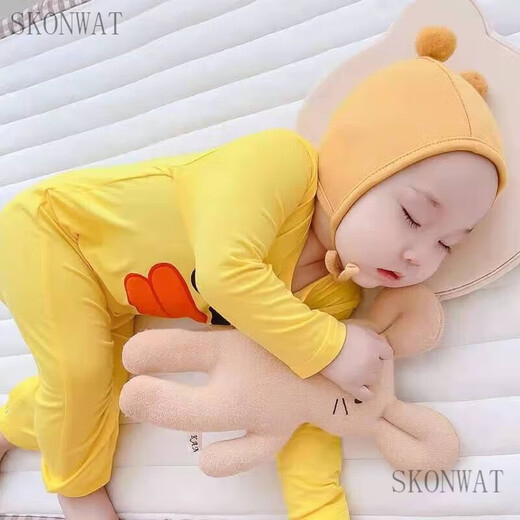 SKONWAT children's one-piece pajamas spring and autumn modal baby one-piece long-sleeved baby sleeping bag split-leg home clothes gray chinchilla long-sleeved style 80