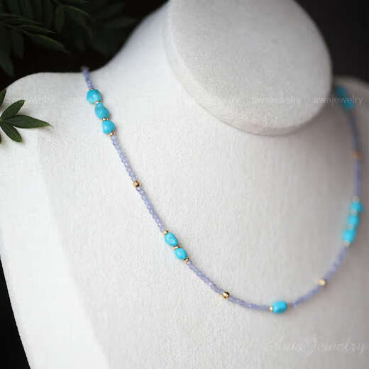 Li Shen Awajewelry natural tanzanite Arizona Sleeping Beauty turquoise gold-plated flash cut bead slender necklace known to be non-returnable and non-exchangeable