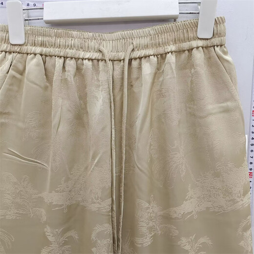 阔腿裤女2025春夏新款宽松休闲裤YS7027抽绳高腰松紧宽松提花裤子 米黄色 均码 100-140斤
