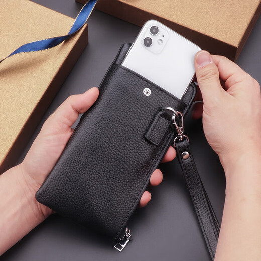 Jinlilai Handbag Men's Men's Men's Long Cuir Small Mandbag Men's Mobile Phone Phone Sac Multi-fonction de grande capacité Hand Hands Black Black