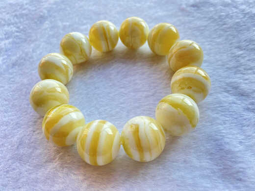 Junbu Beeswax Bracelet White Honey Melaleuca Snow Monster Pattern Men's Bracelet Women's Russian Material Chicken Fat Yellow Single Circle Buddha Bead Gift 12mm Melaleuca Snow (17 pieces, about 18 grams)