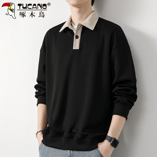 Woodpecker (TUCANO) sweatshirt men's long-sleeved T-shirt men's autumn and winter lapel loose bottoming shirt tops men's black XL
