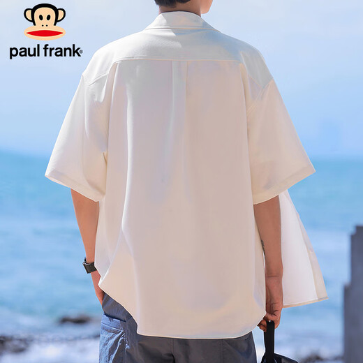 大嘴猴（paul frank）短袖衬衫男夏季潮牌宽松衬衣男士外套痞帅上衣男装 白色 2XL 