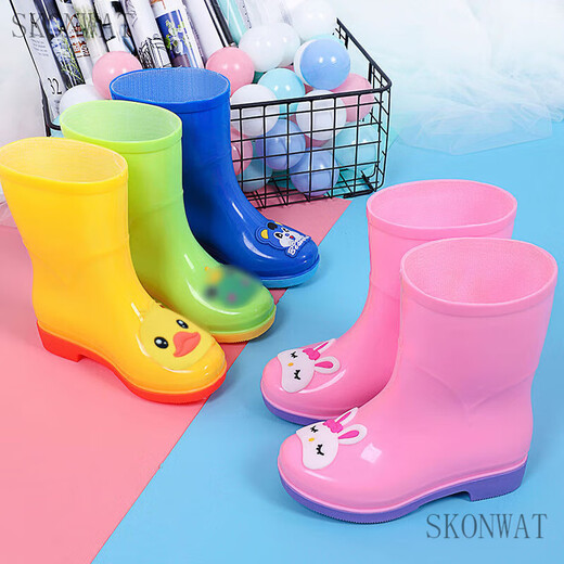 Skonwat2-12 Jahre alt plus samtig abnehmbarer Kinderregenstiefel für Männer und Frauen Studenten Anti-Rutsch-Regenstiefel Kindergärten süße Rindfleisch Sehnenboden Wasser Schuhe gelbe Ente [hinzugefügt plus Samt] Größe 34 (innere Länge 20,5 cm)