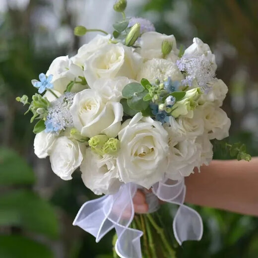帝兰慕婚礼手捧花新娘手捧结婚出片郁金香领证仿真花拍照道具七夕 香槟混搭白玫瑰