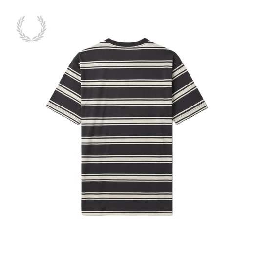 Fred Perry Herren Casual T-Shirt 2025 Sommer neu gestreifte Bildschirme Weizenohr Kurzarm Trend M9851 CCX/Dunkelgrau L.