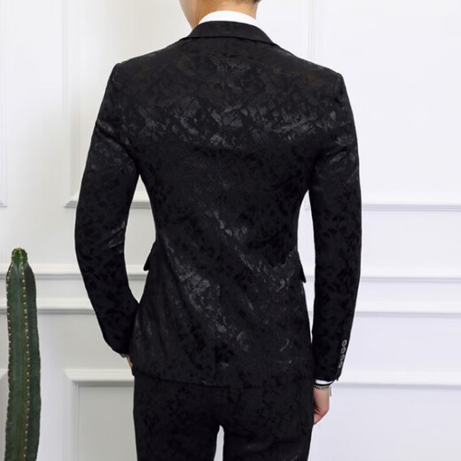 SUSTYLE high-end luxury brand men's high-end business casual suit suit men's new hot stamping printed wedding dress black gift box 2XL