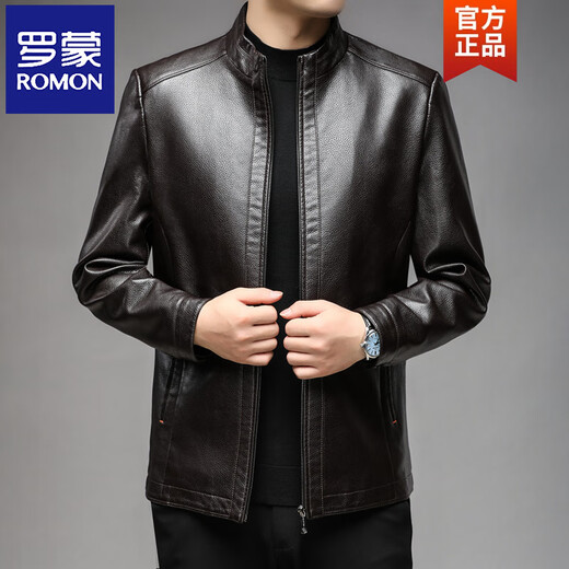 ROMON Haining Leather Men's 2026 New Autumn and Winter Dad Clothing Middle-aged Men's First Layer Imitation Cowhide Leather Jacket Lapel Black - Thin M 170 (100-120Jin Jin is equal to 0.5 kg)