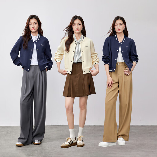 尚都比拉2025针织外套女春季保暖休闲宽松棒球服长袖单排扣上衣 杏色 M 