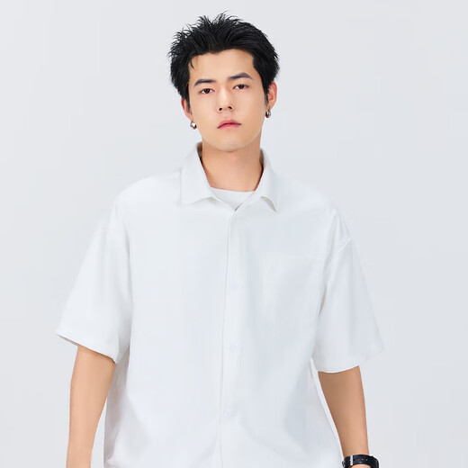 
Miniso (MINISO) men's ice silk shirt summer trend Chinese style loose casual short-sleeved men's large-size lapel top cool and breathable white (solid color) L 175 (full refund for 30 days quality issues)