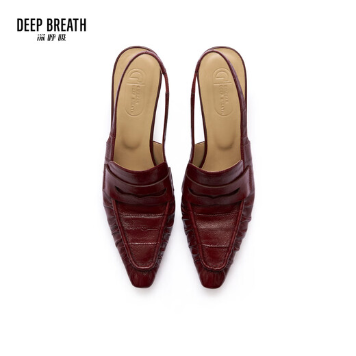 DEEP BREATH Deep Breath Women's Shoes Old Qianfeng Eel Leather Commuter Single Shoes Thin Heel Empty Shoes Women's AX11151 Red 34