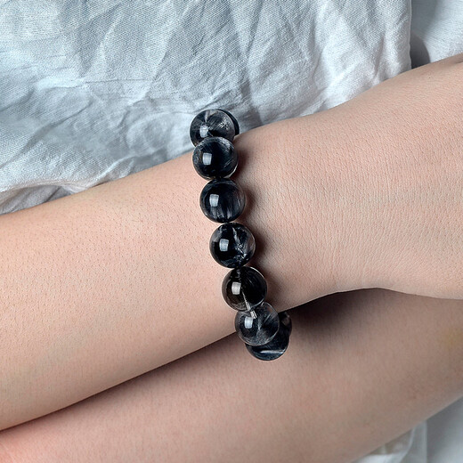 Eternal symbol light luxury brand collection grade natural black silver titanium crystal bracelet for men and women single circle black hair crystal cat eye high-end crystal bracelet, body protection and evil spirit 7mm - collection grade natural Brazilian black