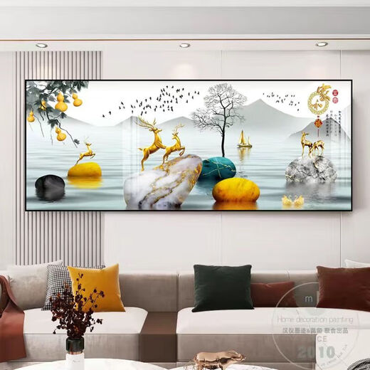 Jihe Wanshixing Kreuzstich fertiges Wohnzimmer hängen mit Rahmen Horizontale Einzellandschaft Neues chinesisches Stil Landschaftslandschafts Sand XL-679 Rahmen 50*180 cm Flachkristall Porzellanmalerei