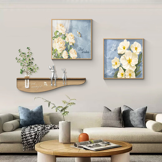画画小镇水培绿植置物架客厅装饰画奶油风郁金香餐厅沙发背景墙进门壁挂画 GW4121205+BG6629+BG6630 置物架98cm+挂画30*30cm 黑框【赠送玻璃瓶和仿真绿植】