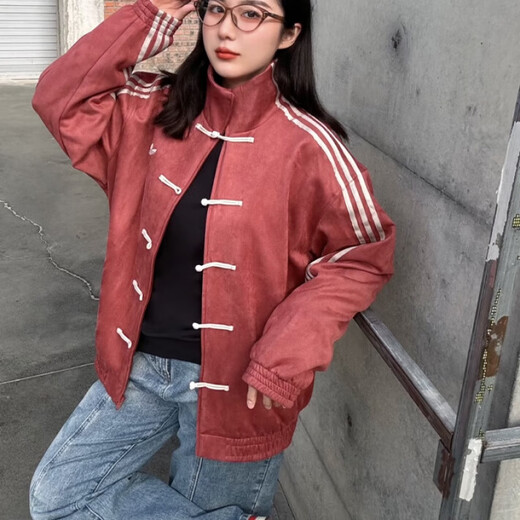 Adidas (adidas) overseas official clover new Chinese style suede Hanfu Tang suit jacket JY8276JZ9926JZ9927JZ9944 brown JZ9926 2XL