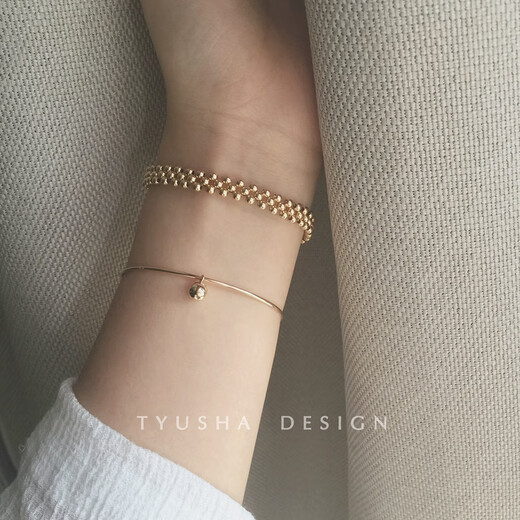 Pu Li original imported from the United States 14K gold-filled gold bean bracelet bracelet for women, super stylish and non-fading, clean hand circumference 13cm