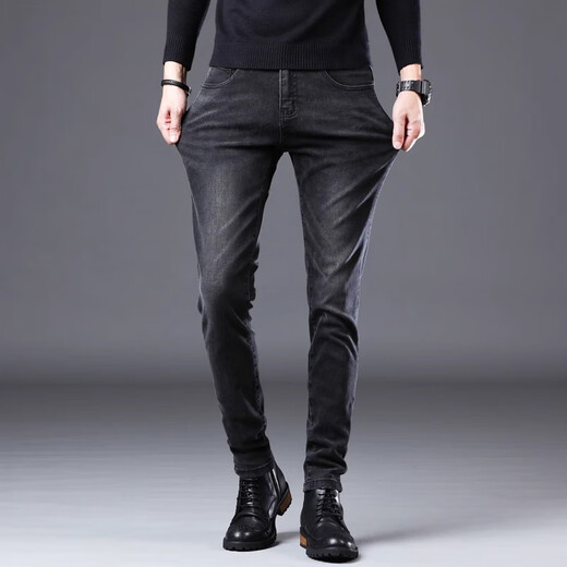 
JEEP SPIRIT genuine Jeep high-end jeans men 2025 summer thin slim foot high-end elastic casual pants men 1048 black regular size 30 waist circumference 2 feet 3 suitable for 110-120 Jin [Jin equals 0.5 kg]