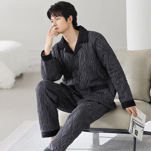 Modal Pyjamas Herren Dreischicht reines Baumwollverdickter Samt Herbst und Winterstil warmer Winter großer Home-Kleidungsstück 3886 m (165 Größe) empfohlen, Gewicht zu tragen 100-12