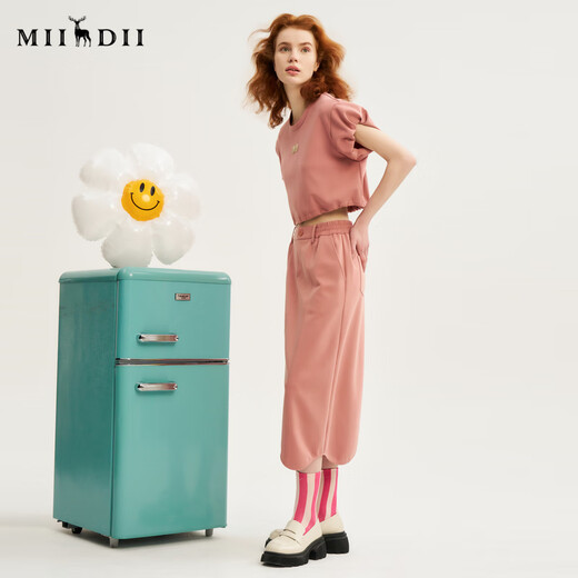 Mystery sports and leisure suit for women 2024 autumn new bud sleeve top + mid-length skirt 243MTZ1198 dry rose color L