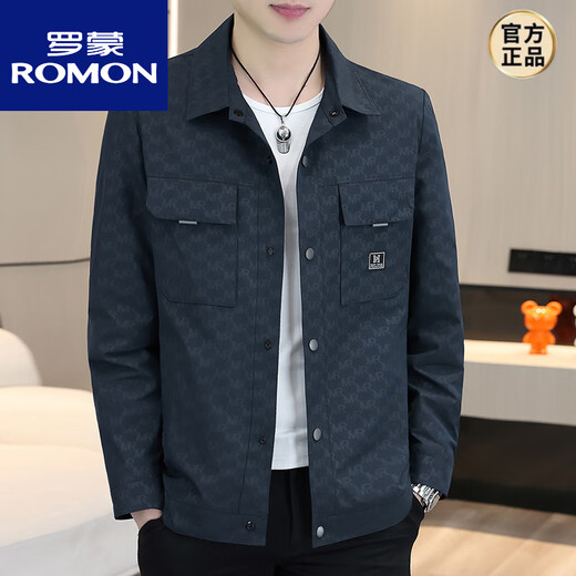 罗蒙（ROMON）秋冬季男士外套春秋男款高端翻领夹克加厚休闲潮流帅气青年上衣服 695灰色 L