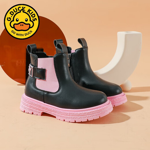 
G.DUCKKIDS girls' shoes children's Martin short boots 2025 spring and autumn new autumn children's baby black single boots leather boots fashion 551 blue 30 inner length 19cm