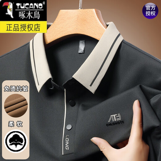 T-shirt à manches longues Woodpecteer Men 2025 Spring and Automne New Business Leisure Loose Base Polo Shirt 16823 Green clair M 165 [95-120jin suggéré [Jin est égal à 0,5 kg]]]