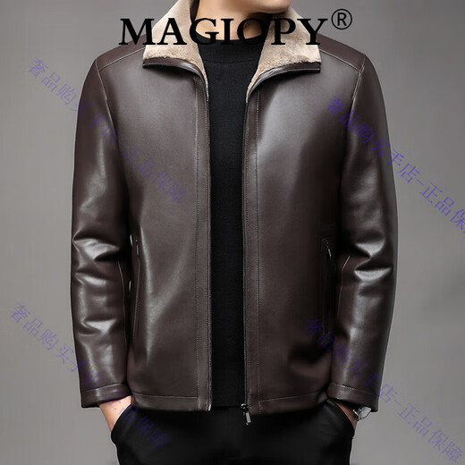 MAGIOPY luxury high-end brand men's leather jacket men's winter new pu leather jacket men's business warm casual fur all-in-one coffee color 175 L