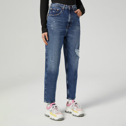 Tommy Hilfiger Tommy Jeans Herbst und Winter Frauenmodet Flagge Sticke Ripped Kegelwäsche Kegeljeans 13586 Denim Blue 1A5 25