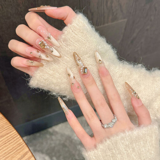 秋冬香槟美拉德猫眼千金爆闪气质品质穿戴甲长款美甲 2677长梯 中号M