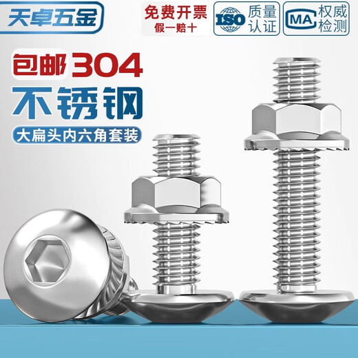 Tianzhuo Hardware 304 stainless steel large umbrella head hexagonal screw large flat head screw mushroom round head bolt flange nut set M6*35 10 sets