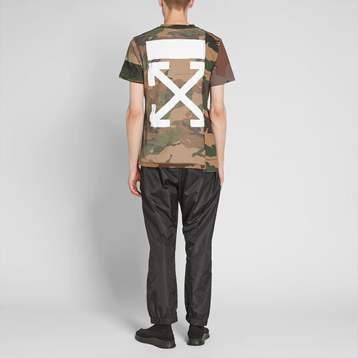 OFF WHITE men and women universal cotton camouflage splicing printed short-sleeved T-shirt OMAA056 F18185042 9901 Camouflage green S