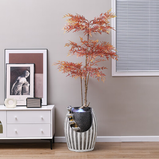 Phty Wohnzimmer bodengesteuertes Ornamente Modernes Licht Luxus High-End Nordic Flowing Water Fountain Ornamente Zirkulationswasserdekoration 9928a Wasser Bonsai + Simulierte grüne Pflanze a