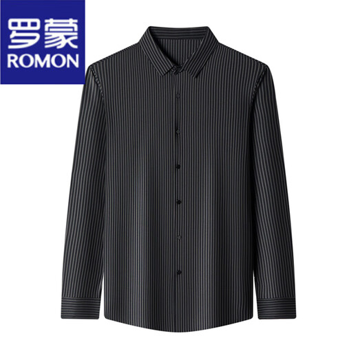 ROMON mulberry silk long-sleeved shirt men's spring and autumn new elastic non-iron striped middle-aged business casual shirt men's Haqing long-sleeved shirt XL 175/41 135-150Jin Jin equals 0.5 kg wear