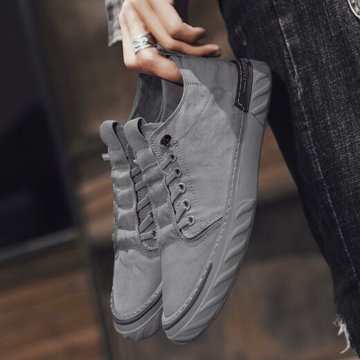 
Fashion men's shoes Korean casual shoes old Beijing canvas shoes fisherman shoes lazy people stomp flat shoes W838 gray 41