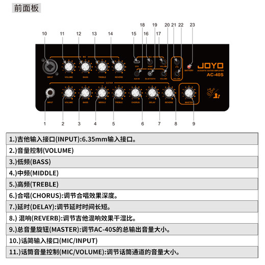 JOYO Guitar Singing Speaker AC40S Outdoor Roadshow Indoor Live Broadcast Internal Recording of Karaoke Charging Bluetooth Speaker AC-40S+DM-2 Wireless Dynamic Microphone