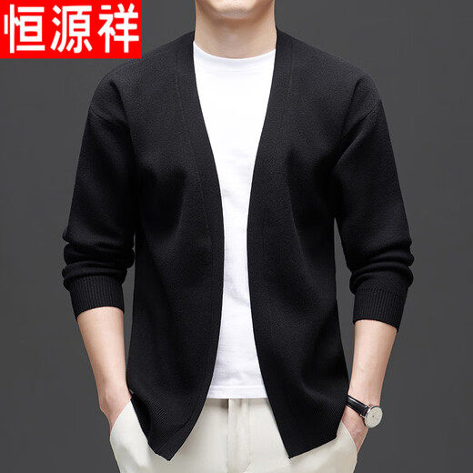 恒源祥秋季新款男士针织开衫V领毛衣羊毛绒毛衫休闲百搭慵懒风无扣外套 MF13335-灰色 M 48/105/170