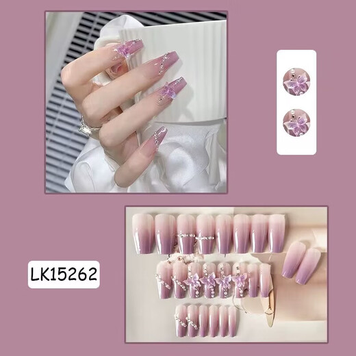 Lila Schmetterling trägt langen Maniküre-Stil weiße und verlängerte handförmige falsche Nagelflecken fertige Nagelflecken Nagelflecken L15281 Mond Schmetterling [kostenloses Werkzeugkit 5 Teile Set Set