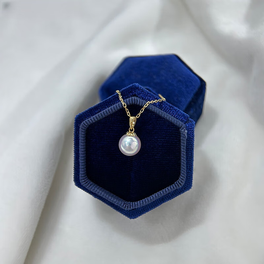 Moqianxue Pearl Pendant Seawater Akoya Melon Seed Buckle 18k Gold Perfect Round Strong Bright Versatile Exquisite Silver 8.5-9mm