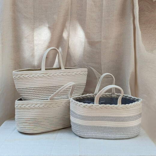 
OTHERins style baby splicing cotton thread storage bucket diaper basket foldable storage bag split discrete storage basket taking photos Black line decoration storage basket 39x2 5.5x18.5