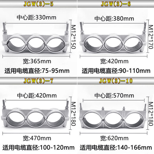 BEYZK一字三芯铝合金高压电缆固定夹具JGW3-13567电缆卡扣线夹卡箍抱箍 JGW(3)-1电缆外径(35-55)