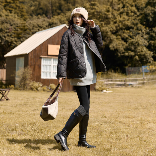 Demana 90 velvet elegant and light down winter new loose diamond pattern simple plus velvet thickened short down jacket for women