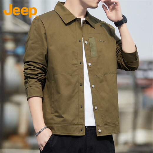 Jeep (JEEP) Jacket Men's Jacket Spring and Autumn New Casual Workwear Men's Lapel Loose Men's Top Military Green XL