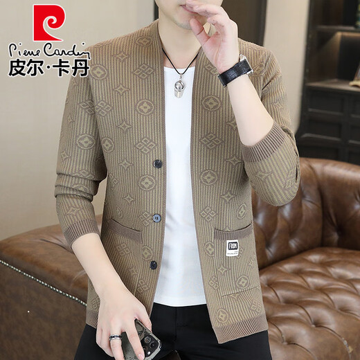 Pierre Cardin Strickjacke Pullover Männer Mode gestrickte Jacke Männer neue Mode Wollgestricke Pullover Top Männer Khaki M.