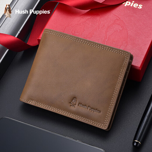 Hush Welpen Classic Short Wallet handgefertigtes echtes Leder Multi-Card-Karten-Karten-Beutel Braun HC-1471757W-506