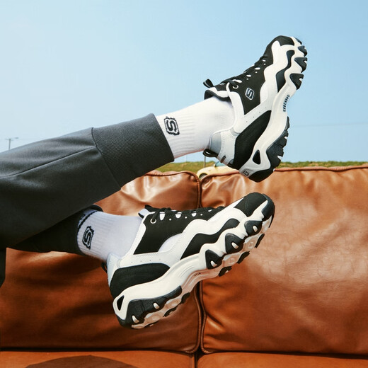 斯凯奇（Skechers）2025轻质厚底黑白EVA女子复古二代熊猫老爹鞋12593正品 黑色/白色/12493-bkw 39