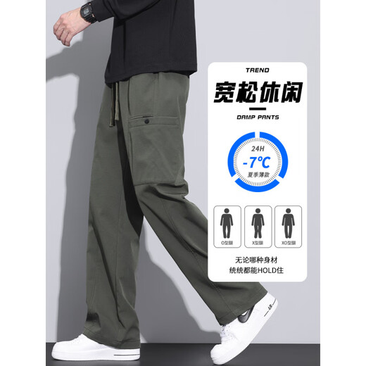 森马（Semir）美式潮牌工装裤子男宽松直筒伞兵裤2025春季新款运动休闲长裤 9856-军绿色 M 【商家】90~110斤