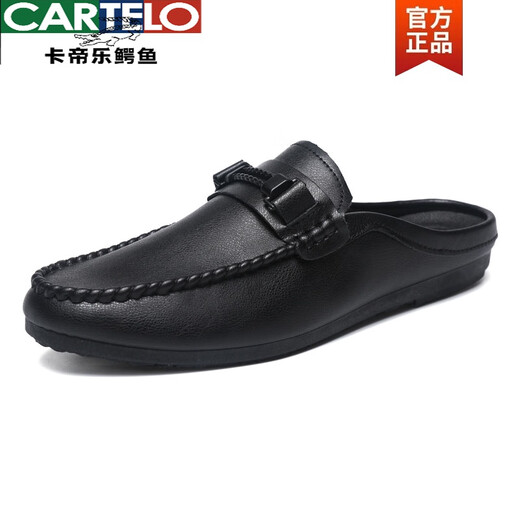 卡帝乐鳄鱼（CARTELO）春季皮面男鞋透气潮流休闲懒人鞋一脚蹬豆豆鞋男感低帮乐福鞋 D898黑色 39