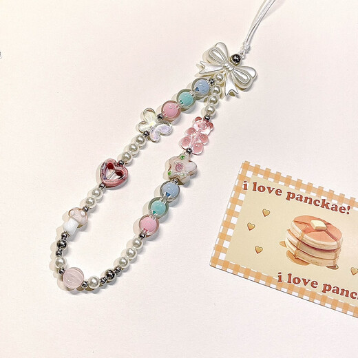 Beiyipin's new mobile phone ornament, fresh love bow, beads bracelet ins style mobile phone accessories, wristband, ornament chain, anti-lost and anti-lost mobile phone chain
