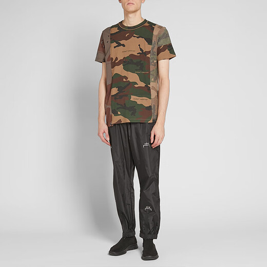 OFF WHITE men and women universal cotton camouflage splicing printed short-sleeved T-shirt OMAA056 F18185042 9901 Camouflage green S