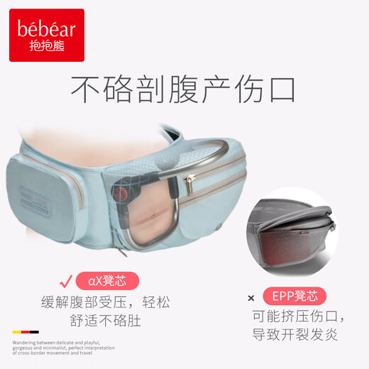 
Hug bear newborn waist stool baby multi-functional strap hug baby support baby horizontal hug front and rear dual-purpose baby hug artifact Baoliang blue-single strap style